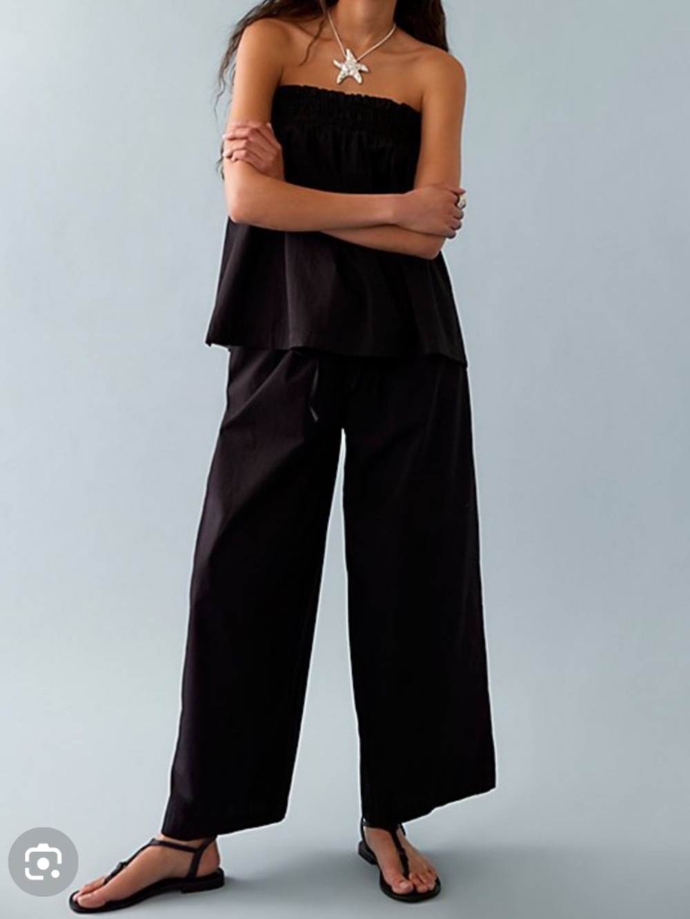 Free People Free-est Corfu Black Tube Top and Wide Leg Pant Set Size Medium